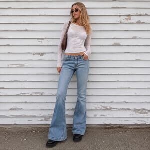 L.E.I Jeans Y2K Vintage Low Rise Flare Women's Size 7 Light Blue Stretch